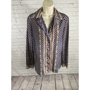 VTG Lady Manhattan Blue Pink Floral Geometric Long Sleeve Button Up Blouse 14